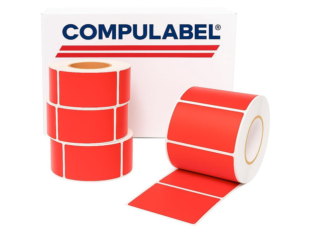 Direct Thermal Labels, 4'x6', 1000 Labels Per Roll, Pack of 4, PMS805 Red, Fluorescent, 3' Core (520339)
