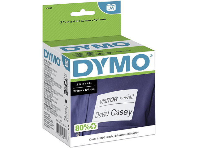 Name Badge Labels, White, 2-1/4' x 4' For LabelWriter Printers 1 Roll of 250, Pack of 10