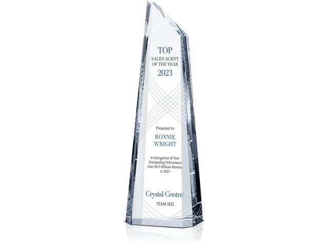 Crystal Peak Top Sales Award Trophy Personalized Corporate Recognition Plaque with Custom Engraving for Sales Excellence, Quarterly Performance or.