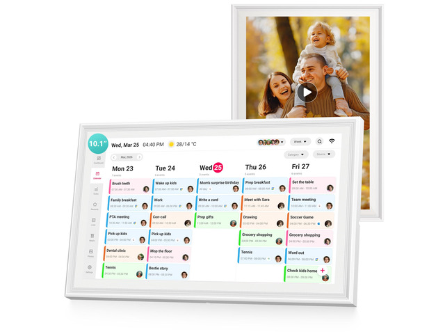 Digital Calendar Wall Touch Screen, 10.1 Inch Smart Chore Chart & Family Schedule Organizer, No Subscription Electronic Calendar for Family, Meals,...