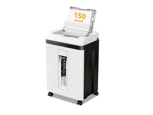 150-Sheet Auto Feed Paper Shredder with Wheels, Heavy Duty Cross-Cut Shredder for Home Office, Quiet Automatic Document Shredder High Security White