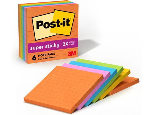 Super Sticky Lined Notes, 6 Sticky Note Pads, 4 x 4 in., School Supplies, Office Products, Sticky-Notes for Vertical Surfaces, Monitors, Walls and.
