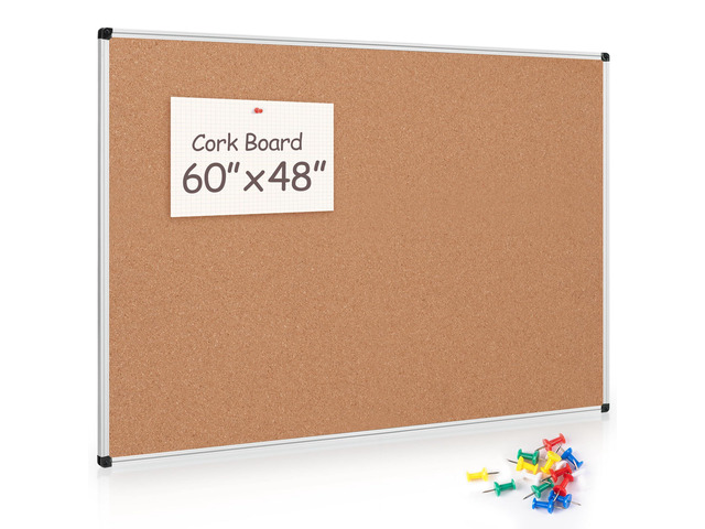Large Cork Bulletin Board 60' X 48', Silver Aluminum Framed Corkboard for Wall, Wall Mounted Notice Pin Board with Push Pins for School, Home &...