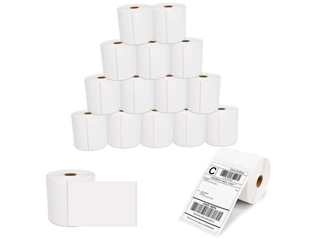 16 Rolls 4' x 6' Direct Blank Thermal Shipping Labels with 450 per Roll - Compatible with Zebra 2844 ZP-450 ZP-500 ZP-505 (16 Rolls - 7200 Labels)