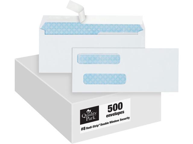 #8 Double Window Envelopes, Self Seal Security Envelopes for QuickBooks Checks, 3 5/8' x 8 11/16', 24 lb White, 500 per Box (QUA50766) (Pack of 5)