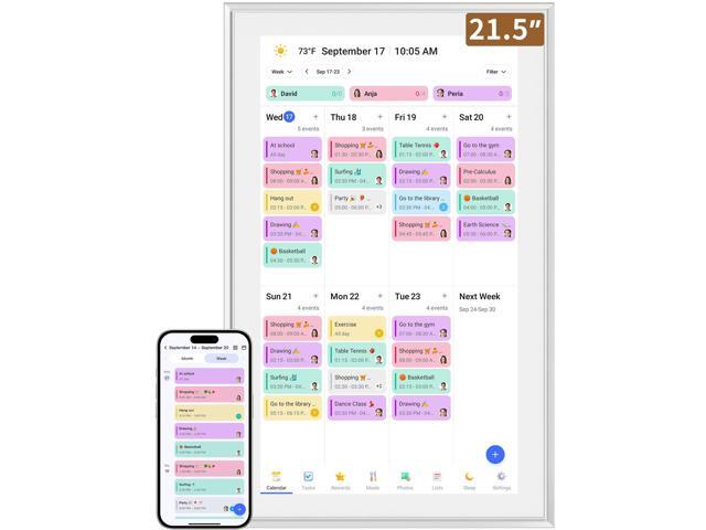 Smart Digital Calendar: 21.5-Inch Electronic Wall Calendars & Chore Chart, Full HD Interactive Touchscreen Display for Family Schedules...