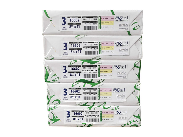 8.5 x 11 Excel One Carbonless Paper 3 Part Reverse (Pink/Canary/Bright White), 835 Sets, 2505 Sheets, (5 REAMS)