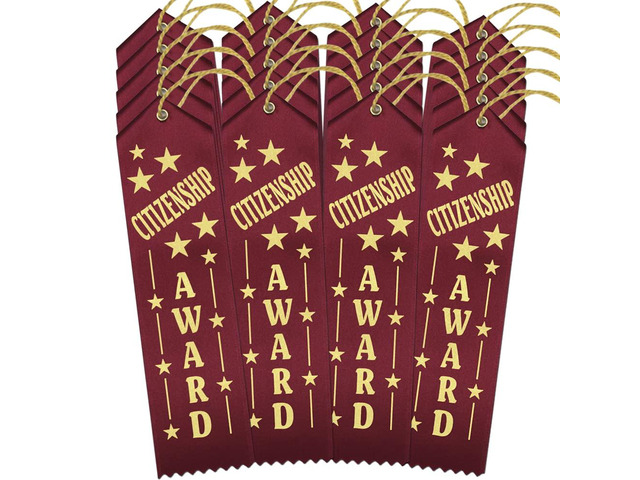 Citizenship Award Ribbons - 500 Maroon Ribbons with Card & String