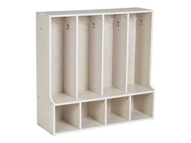 Streamline 4-Section Toddler Coat Locker with Bench, Classroom Furniture, White Wash