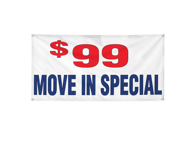 Vinyl Banner Multiple Sizes $99 Move in Special Red Blue Business Outdoor Weatherproof Industrial Yard Signs 8 Grommets 48x96Inches
