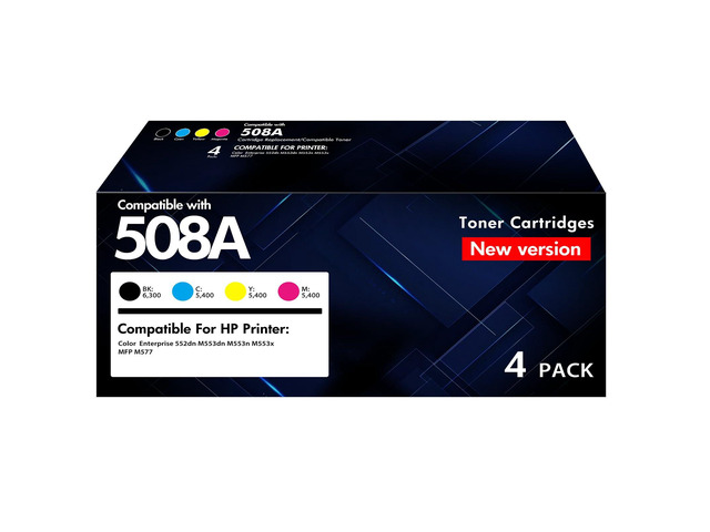 M553 508A Toner Cartridges 508X High Yield CF360A CF360X New Version 4 Pack Compatible for HP Color LaserJet Enterprise M553 M552 MFP M577 Series...