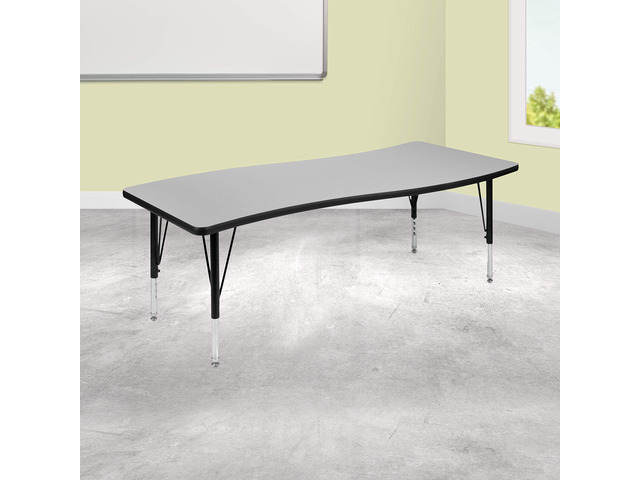 26' W x 60' L Rectangular Wave Flexible Collaborative Grey Kids Adjustable Activity Table