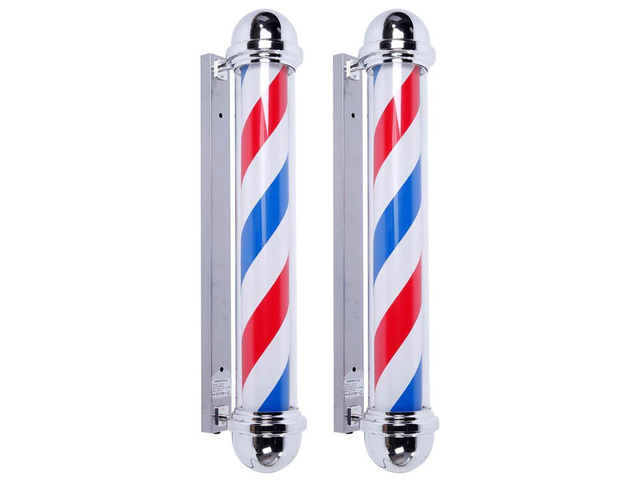 2 Packs 36'' LED Barber Pole Light Outdoor Classic Style, Hair Salon Barber Shop Open Sign, Rotating Red White Blue LED Strips