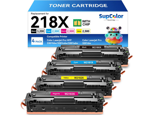 Compatible 218X Toner Cartridge, Color, 4-Pack Compatible for HP Color LaserJet pro MFP 3301sdw 3301fdw 3301cdw 3201dw Printer