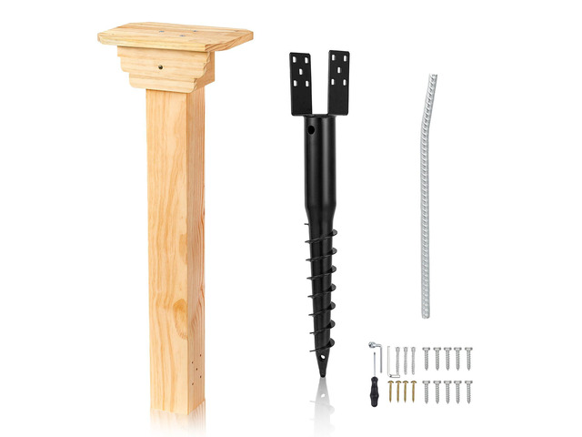 Little Library Mount, No-Dig Ground Anchor, Waterproof 4x4x31.5' Wood Post & Bracket, Easy Installation for Outdoor Use, Ideal for Community...