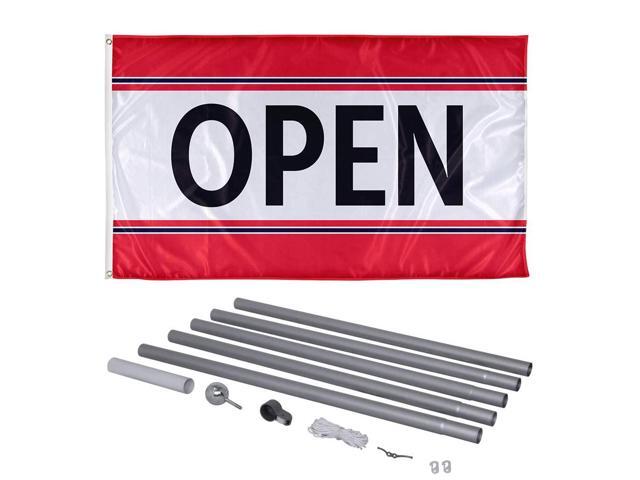 3ft x 5ft Open Flag with 20ft Flagpole Knitted Polyester Material with Canvas Header & 2 Metal Grommets, Open Banner with 100% Visibility on Both.