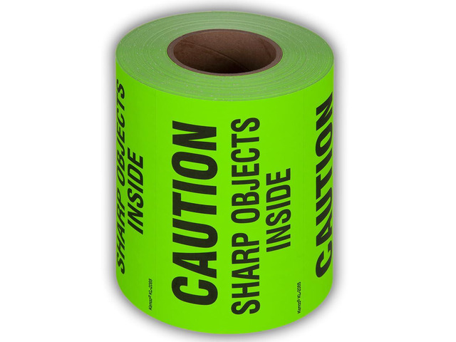 3' X 5' Caution Sharp Object Inside Shipping Label Stickers for Shipping and Packing - 500 Labels Per Roll (10 Pack)