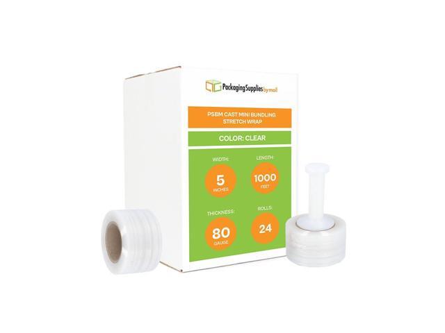 PSBM Mini Stretch Wrap with Plastic Handle, 24 Rolls 5 Inch x 1000 Feet 80 Gauge Heavy Duty Clear Plastic Wrap Industrial Strength Shrink Film for...