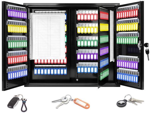 440 Keys Dual-Door Key Lock Box Wall Mount with 20 Adjustable Hook Plates, Numbered Hooks and Tags, Steel Key Cabinet with Index Log, Key Storage...