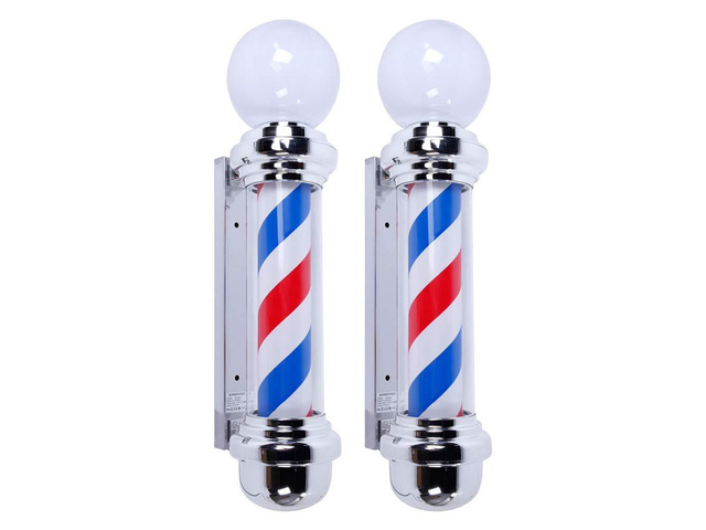 2 Packs 32'' LED Barber Pole Light Classic Style,Hair Salon Barber Shop Open Sign,Rotating Red White Blue LED Strips,IP44 Waterproof Save Energy