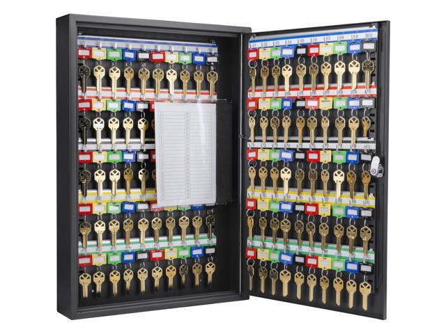 100-Position Key Lock Box Solid Steel Key Cabinet with Adjustable Numbered Hooks, Key Log Sheet, Color Tags & Index Chart Wall-Mount Organizer,.
