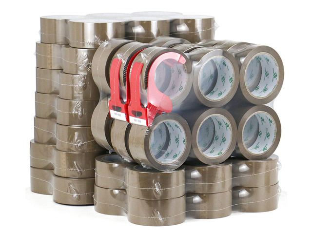 72Rolls Brown Packing Tape with Dispenser, Bulk Box Packing Tape Rolls for Packaging, Shipping and Moving, 2.4Mil 1.88 Inch x 60 Yard