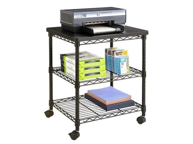 Deskside 3 Tier Rolling Cart Printer Stand, Mobile Utility Table for Home Office with Steel Shelves, Black