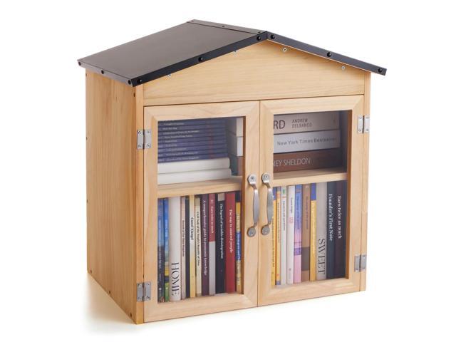 2-Tier Indoor/Outdoor Little Library Book Exchange Box - Durable Weatherproof Solid Wood Cabinet with Adjustable Shelves & Rust-Proof Hardware for...