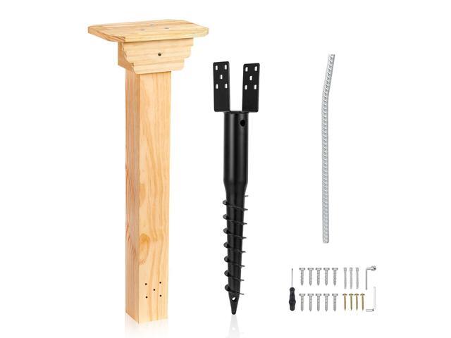 Little Library Mount Kit No-Dig Ground Anchor, Waterproof 4x4x31.5' Wood Post & Bracket, Easy Setup for Outdoor Use, Supports All Sizes of Little.