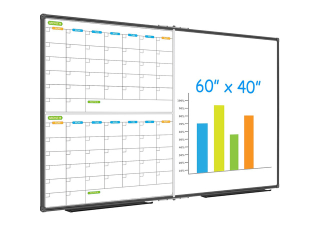 Magnetic Foldable Dry Erase Calendar Whiteboard Combo, 2 Month Calendar Board & White Board 60 X 40 Inch, Black Aluminum Frame Wall Mounted Board...