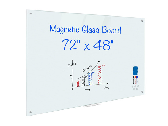 Magnetic Glass Whiteboard 6'x4', 72'x48' Glass Dry Erase Board for Wall Mounted, Large Commercial Board Frameless for Office, Classroom & Home