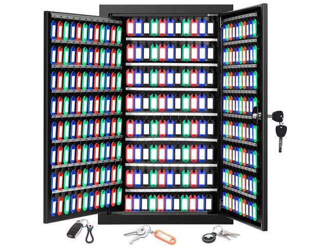 376 Keys Key Lock Box Wall Mount with 376 Numbered Hooks and 376 Colored Key Tags, Anti-Theft Key Cabinet with Key Return Drop Slot, Key Storage...
