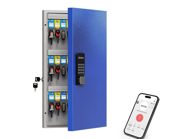 48 Key Lock Box Smart Key Organier Cabinet with Keypad & App for Office Wall Mounted Lockbox use App, Custom & One Time Password, WiFi (Need W100...