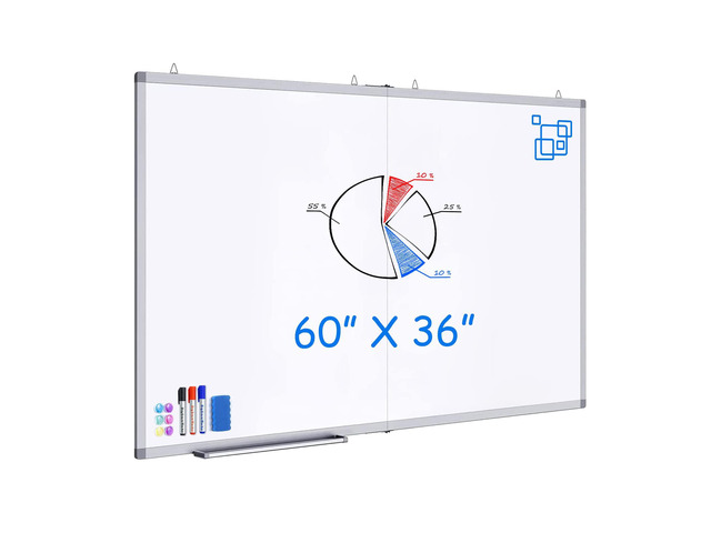 White Board Dry Erase 60 x 36 Large Magnetic Whiteboard 5' X 3' Dry Erase Board Foldable with Long Marker Tray for Wall-Mounted Aluminum Memo Board...