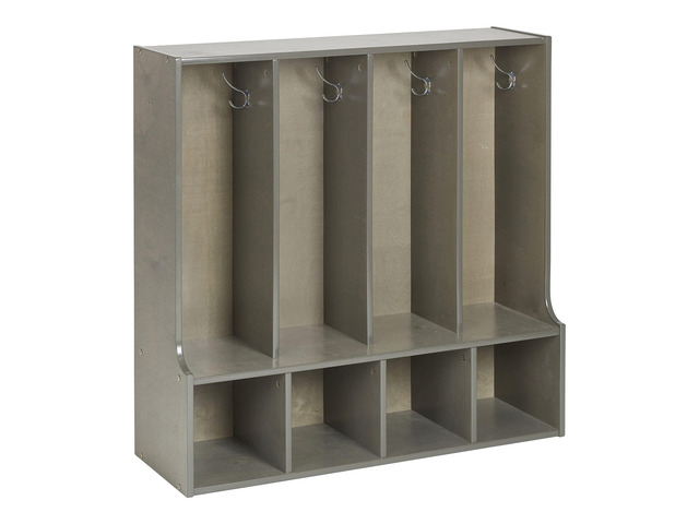 Streamline 4-Section Toddler Coat Locker with Bench, Classroom Furniture, Grey Wash