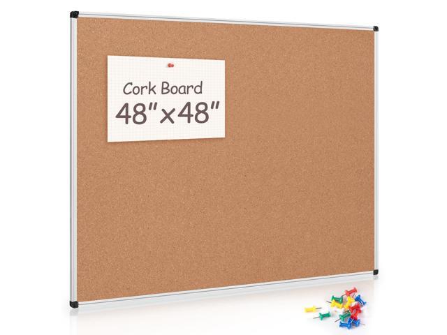 Large Cork Bulletin Board 48' X 48', Silver Aluminum Framed Corkboard for Wall, Wall Mounted Notice Pin Board with Push Pins for School, Home &.