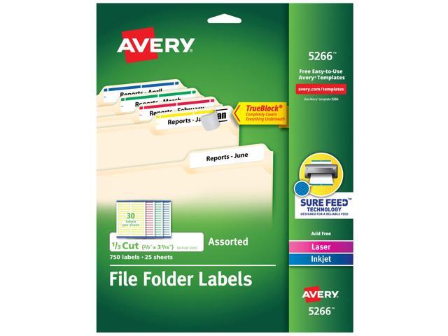 TrueBlock File Folder Labels, 2/3' x 3-7/16', Assorted Colors, 10 Packs, 7,500 Printable Labels (5266)