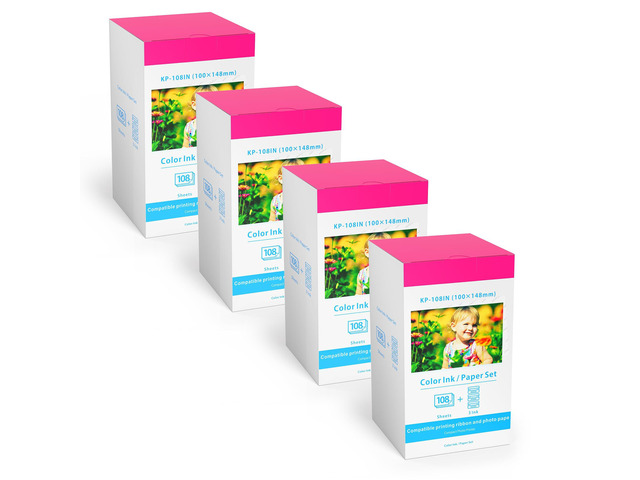 4x Compatible with Canon Selphy KP-108IN Photo Paper and Ink Set 4x6 inches, 432 Sheets Paper and 12 Pack Color Ink Cassette, Compatible with...