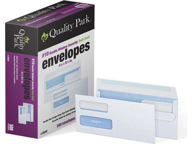 #10 Double-Window Self-Seal Security Envelopes,For Business Statements,Invoices,4-1/8' x 9-1/2',White,24-lb,500 Per Box (QUA24559) (24559),(Pack of 5)