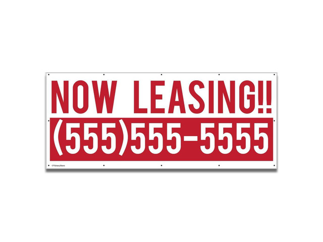 Banner - Custom Business Vinyl Banner, 'Now Leasing' with Custom Phone Number, (Multi, 5x10 Feet)