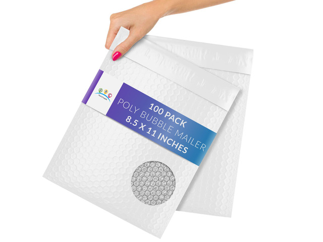 Poly Bubble Mailers, 8.5 x 11 Inch White Padded Mailers, Self Seal Shipping Envelopes, Lightweight Poly Mailer Bags, Waterproof Mailing Bags, Pack...