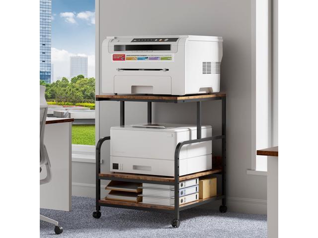 24x24 inches Printer Stand with Adjustable Storage Shelf - Large Printer Table with Wheels - 3 Tier Rolling Cart - Use for 3D Laser Printer Mini...
