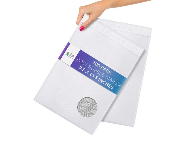 Poly Bubble Mailers, 9.5 x 13.5 Inch White Padded Mailers, Self Seal Shipping Envelopes, Lightweight Poly Mailer Bags, Waterproof Mailing Bags,...