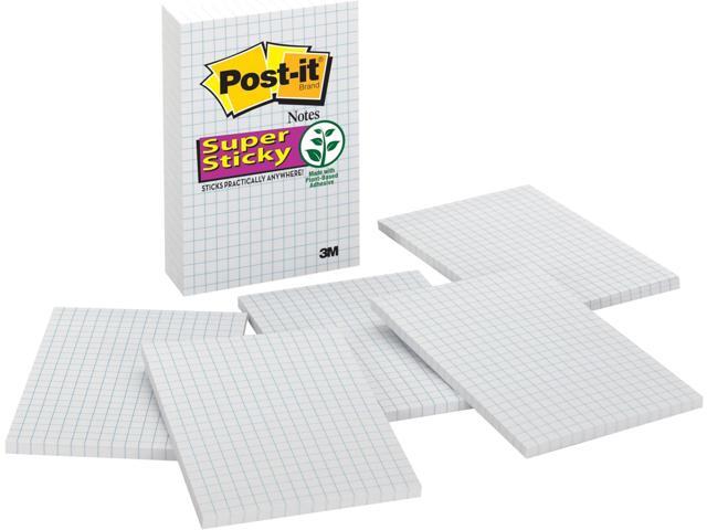 Super Sticky Notes, 4x6 in, 3 Pads, 2X The Sticking Power, White with Blue Grid Lines, Recyclable (660-SSGRID) (Pack of 12)