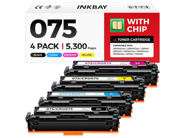 075 Toner Cartridge Set 4-Pack with Chip Replacement for Canon 075 075H Toner Compatible with LBP646Cdw MF662Cdw MF664Cdw MF665Cdw LBP647Cdw LBP640...