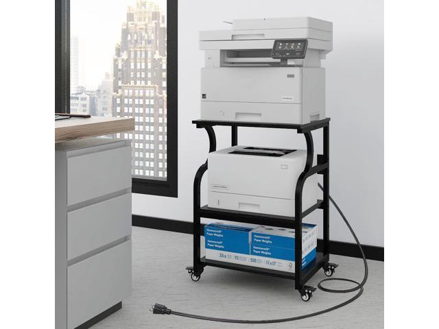 3 Tier Large Printer Stand, 24'x20', with Charging Station,Black Printer Table with Adjustable Shelf & Industrial Wheels for Home Office,1''x1''...