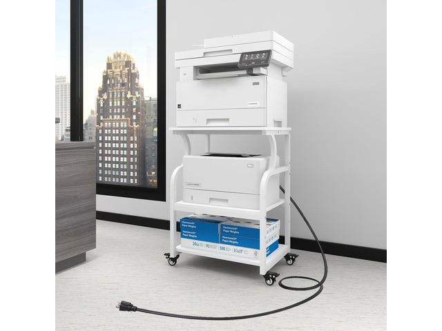 3 Tier Large Printer Stand, 24'x20', with Charging Station,White Printer Table with Adjustable Shelf & Industrial Wheels for Home Office,1''x1''...
