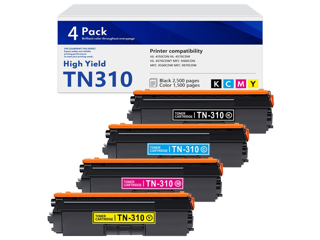 TN-310 Toner Cartridge Set Replacement for Brother TN336 TN310 TN315 TN331 (KCMY, 4-Pack) Works for HL-4150CDN HL-4570CDW MFC-9460CDN MFC-9560CDW...