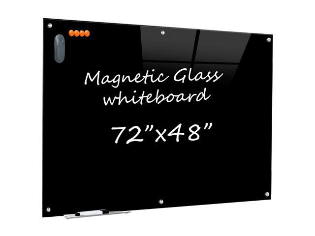 Black Glass Dry Erase Board - 72'X48' Magnetic Blackboard Large Frameless Whiteboard Clear Glass Wlack Boards with Super Strong Magnets, Wall...