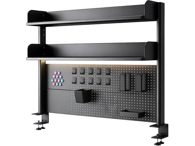 Clamp On Desk Pegboard Shelf - Metal Desktop Organizer Hutch with 2 Shelves for Storage and Display, Desk Add-On Shelf for Office, Dorm, or.